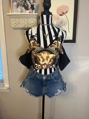 Furst of a kind VTG Sturgis Black Hills Reworked crop top Pinko denim shorts